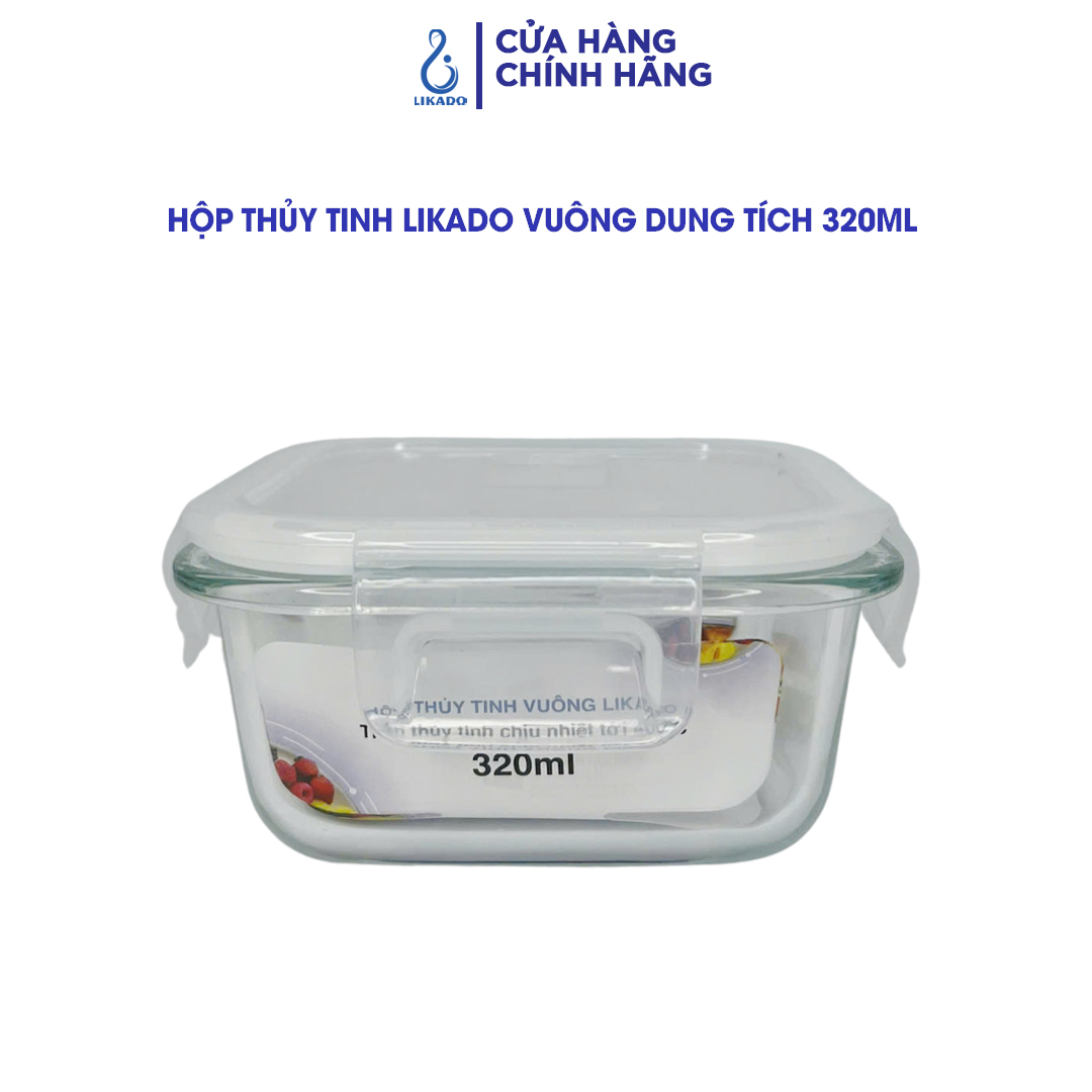 Hộp thủy tinh vuông Likado chịu nhiệt, nắp đậy kín, dùng được trong lò vi sóng