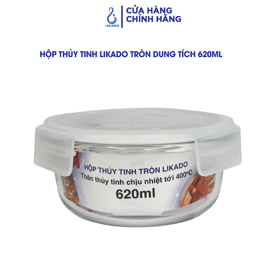 Hộp thủy tinh tròn Likado chịu nhiệt, nắp đậy kín, dùng được trong lò vi sóng