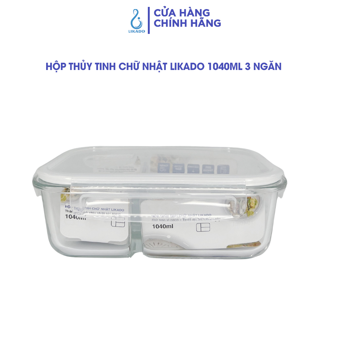 Hộp thủy tinh chữ nhật Likado chịu nhiệt, nắp đậy kín, dùng được trong lò vi sóng