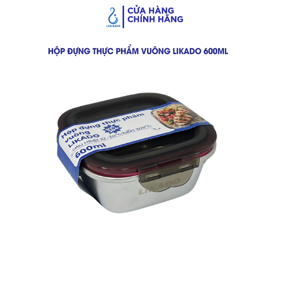 Hộp thực phẩm vuông Likado inox 304 dung tích 600ml, 1200ml, 2400ml