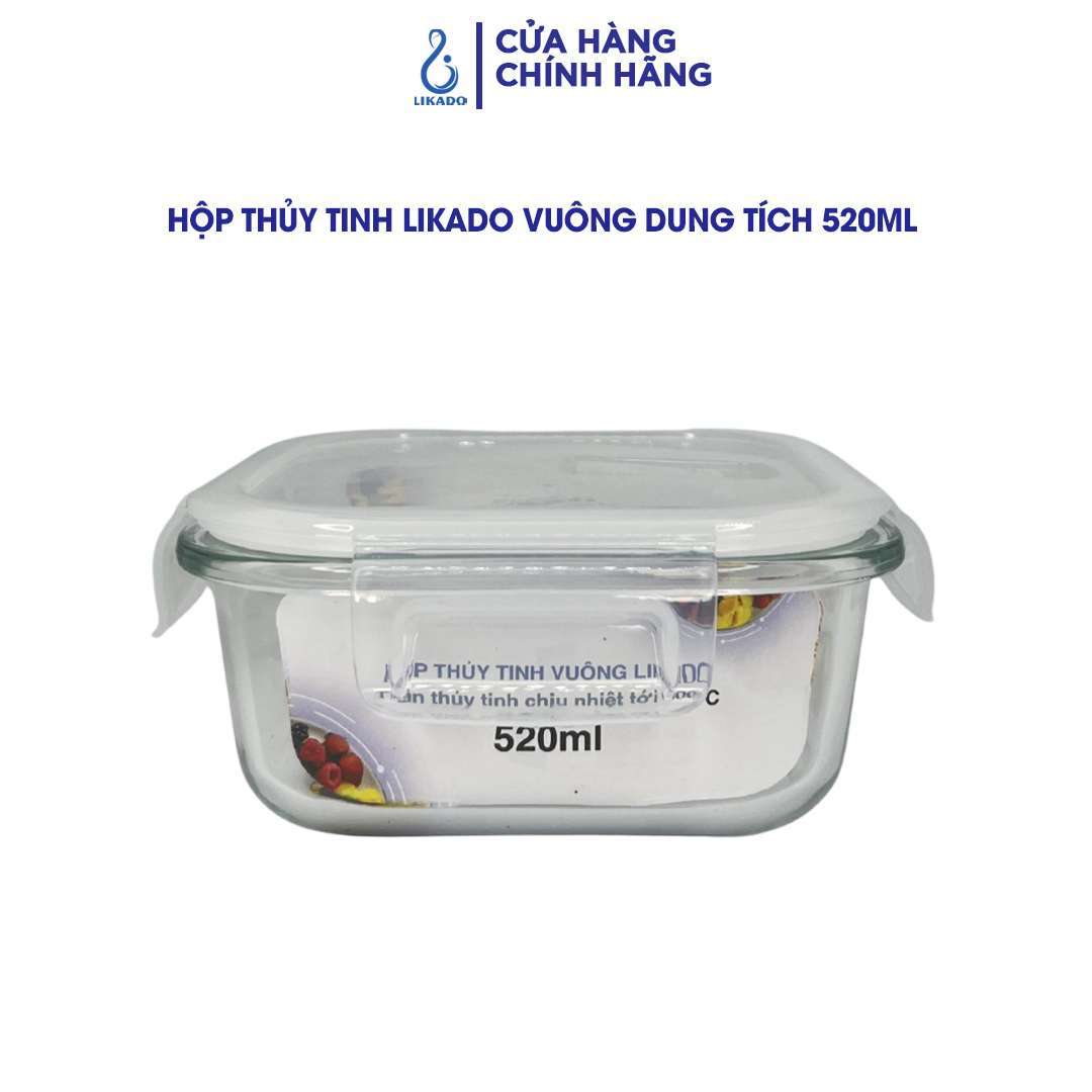 Hộp thủy tinh vuông Likado chịu nhiệt, nắp đậy kín, dùng được trong lò vi sóng
