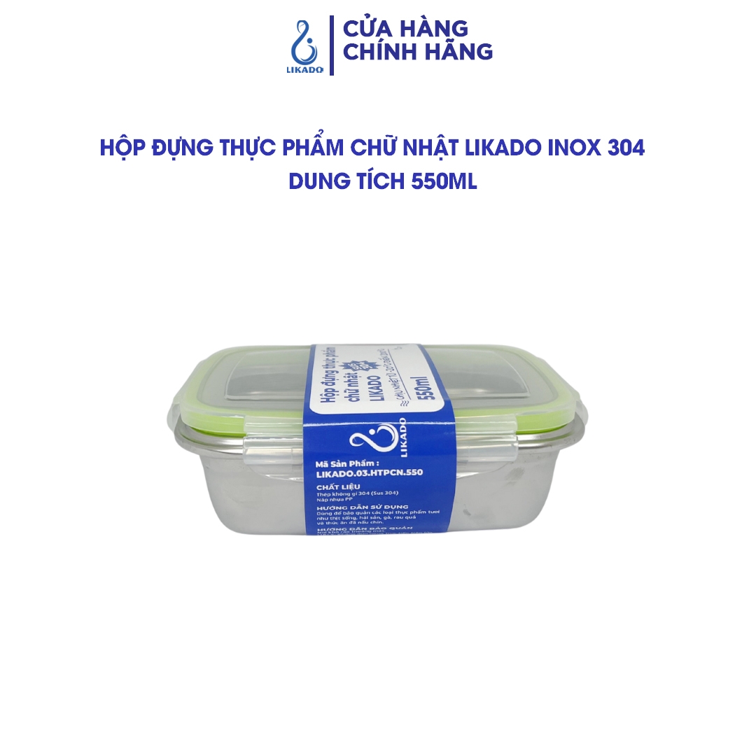 Hộp thực phẩm chữ nhật Likado inox 304 dung tích 350ml, 550ML, 850ml, 2800ml