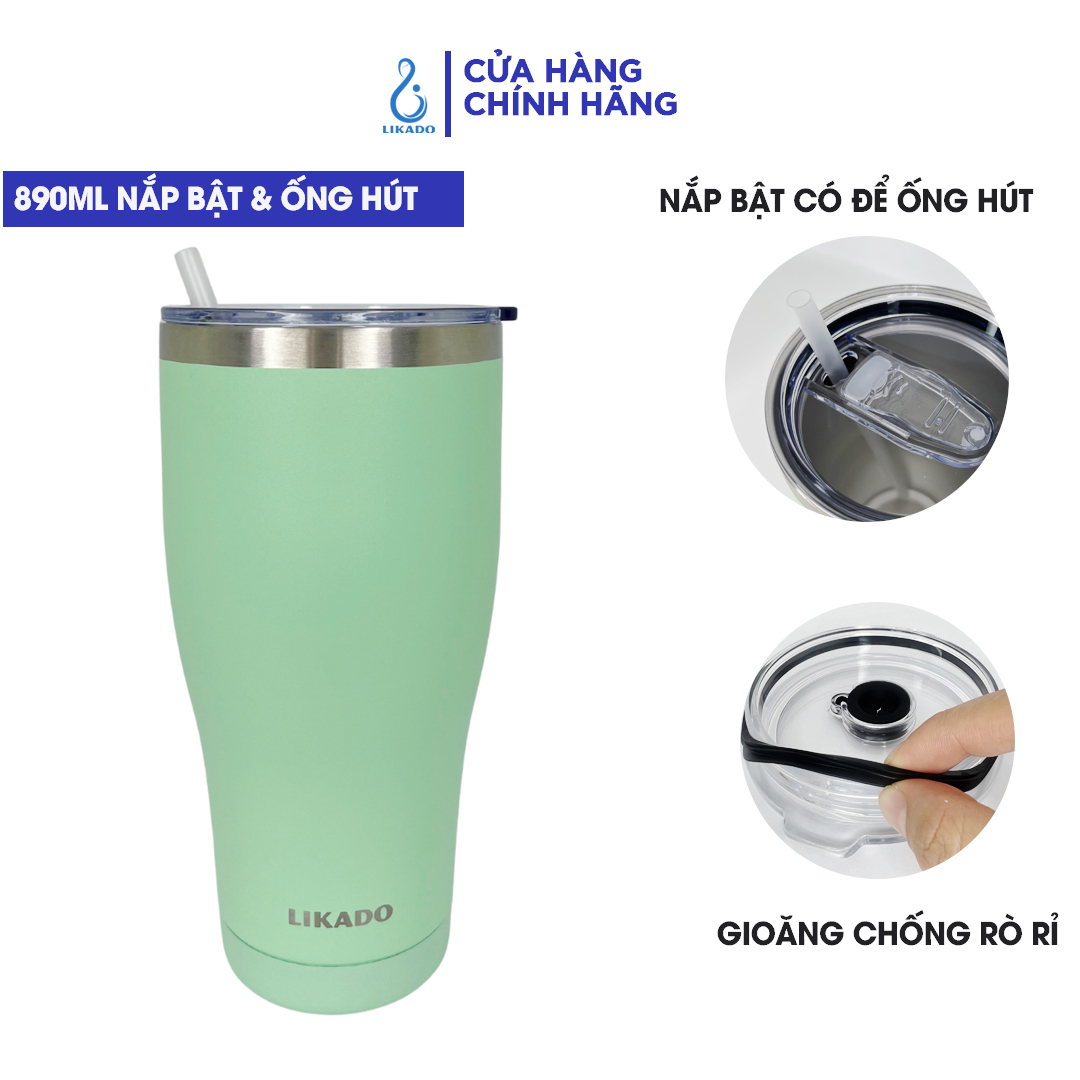 Bình giữ nhiệt Likado inox 304 nắp bật  ống hút dung tích 890ml