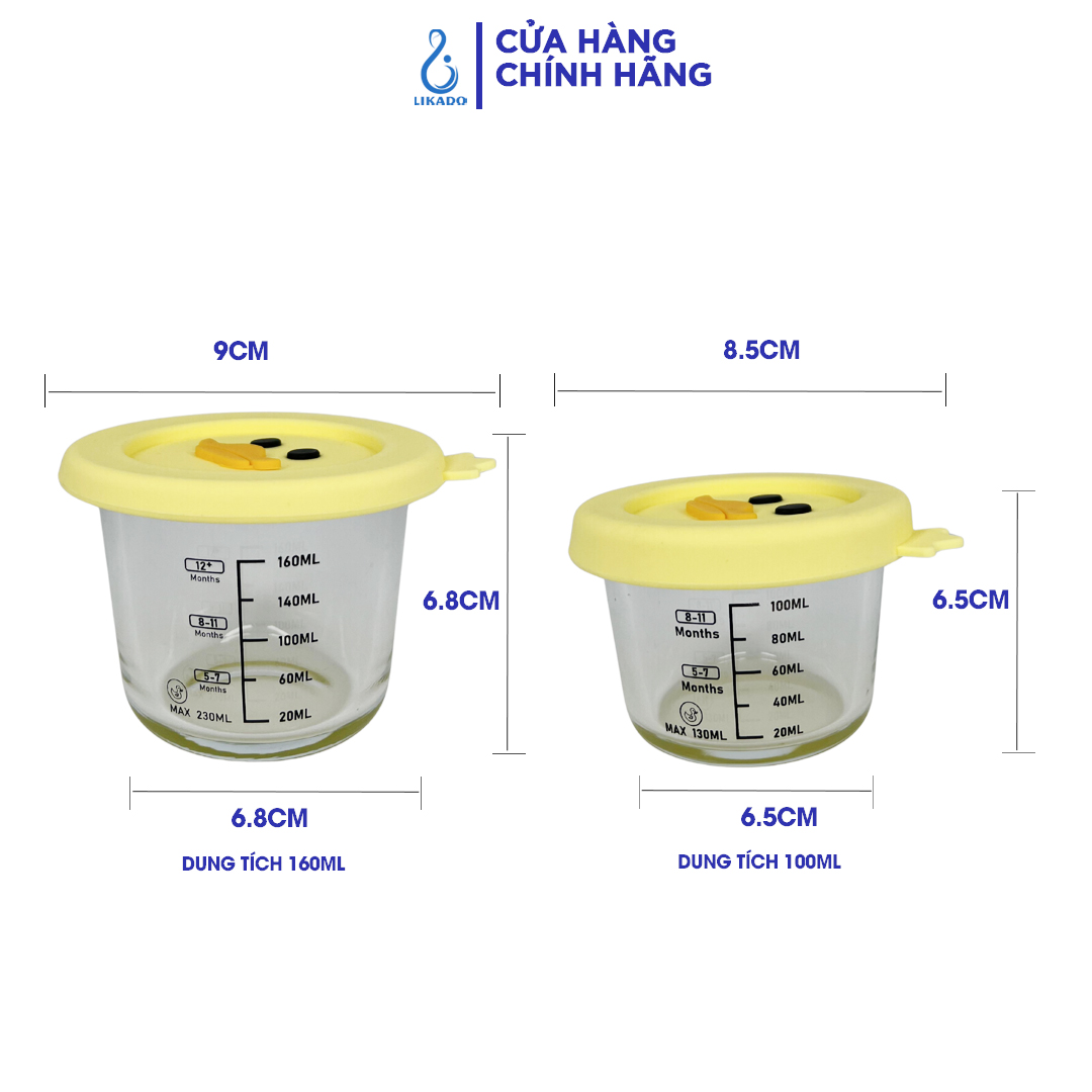 Hộp thủy tinh Likado trữ đồ ăn dặm cho bé có vạch chia, nắp silicone an toàn