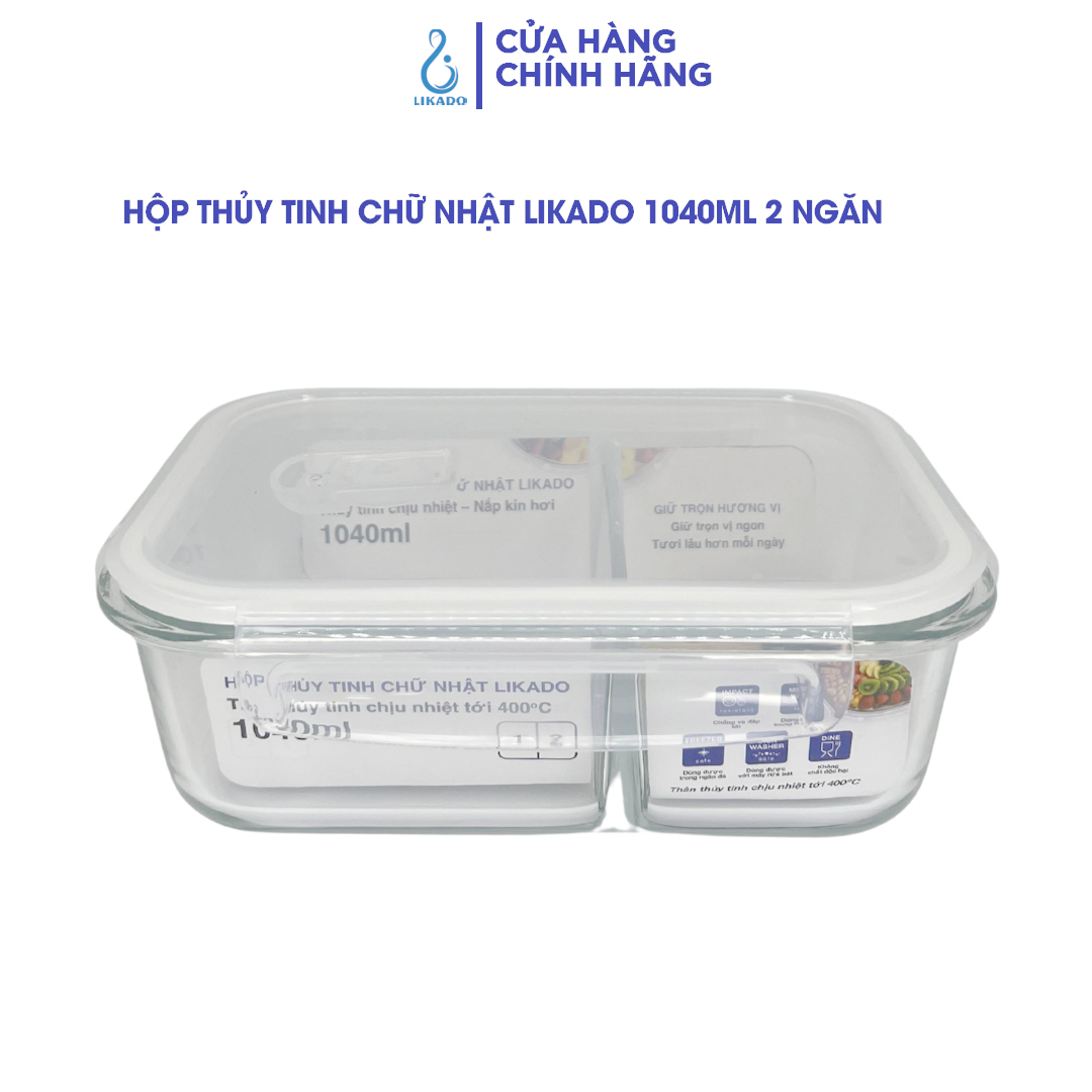 Hộp thủy tinh chữ nhật Likado chịu nhiệt, nắp đậy kín, dùng được trong lò vi sóng