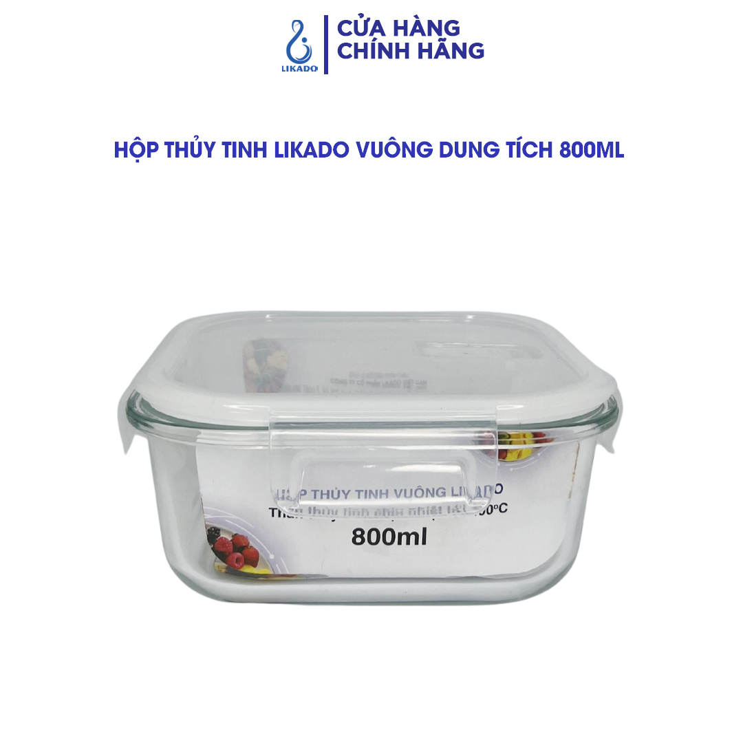 Hộp thủy tinh vuông Likado chịu nhiệt, nắp đậy kín, dùng được trong lò vi sóng