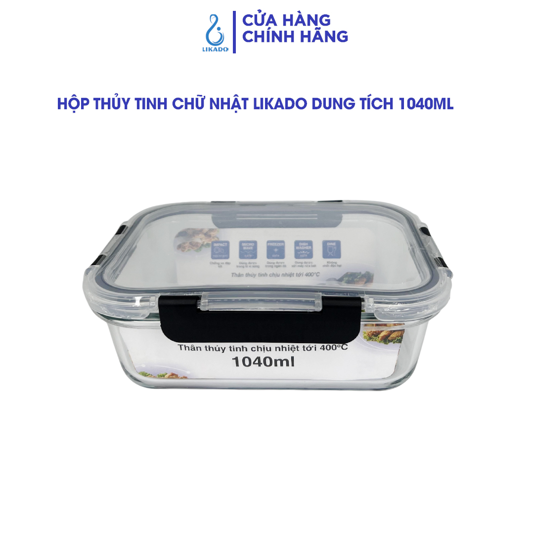 Hộp thủy tinh chữ nhật Likado chịu nhiệt, nắp đậy kín, dùng được trong lò vi sóng