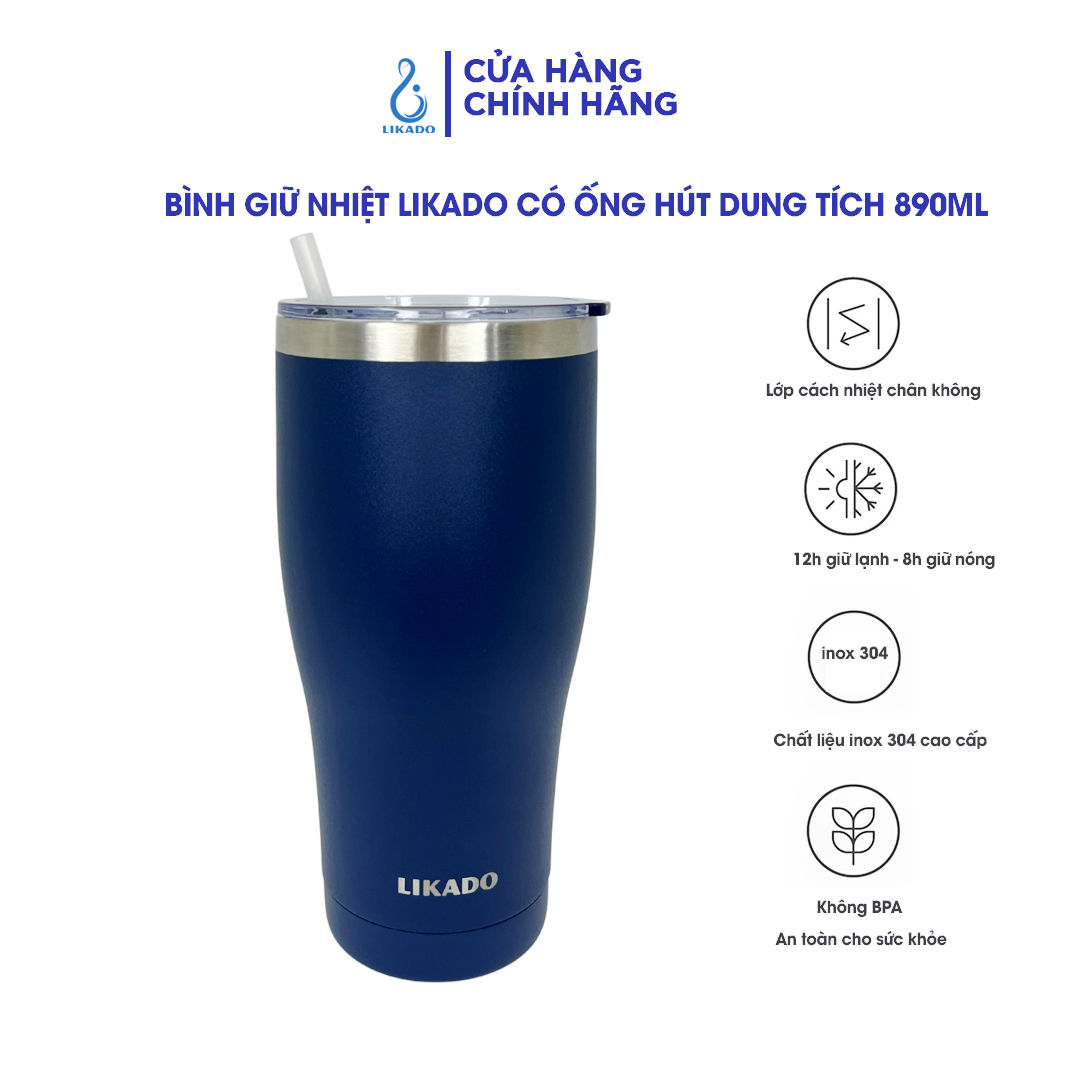 Bình giữ nhiệt Likado inox 304 nắp bật  ống hút dung tích 890ml