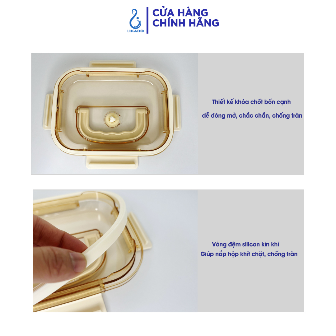 Hộp thực phẩm Likado inox 304 2 ngăn có tay cầm và nút thông hơi dung tích 1200 ml
