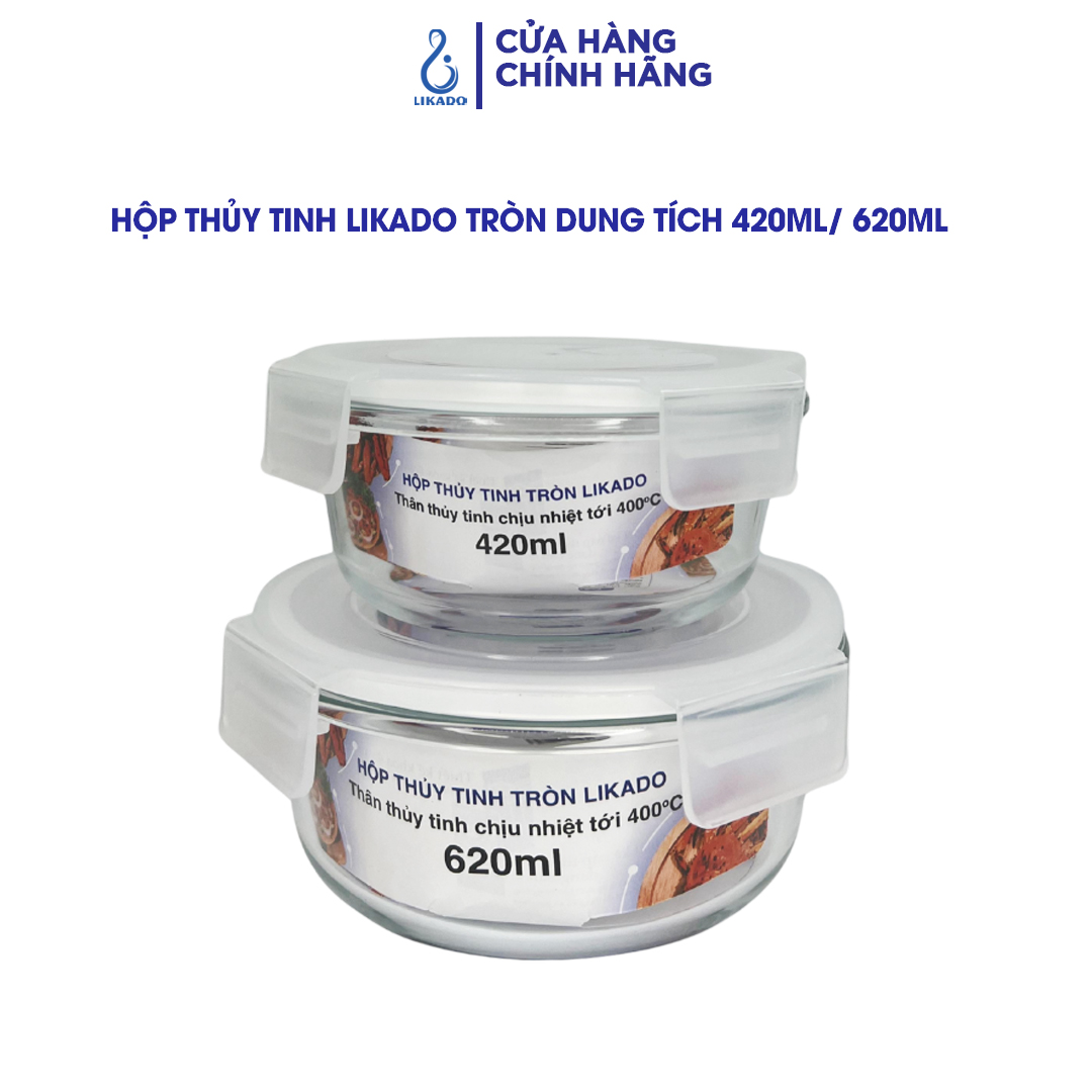 Hộp thủy tinh tròn Likado chịu nhiệt, nắp đậy kín, dùng được trong lò vi sóng