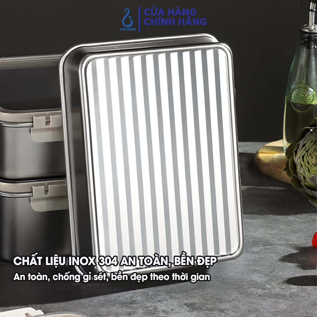 Hộp thực phẩm Likado inox 304 nắp gài trong suốt dung tích 420ml, 1000ml, 1600ml