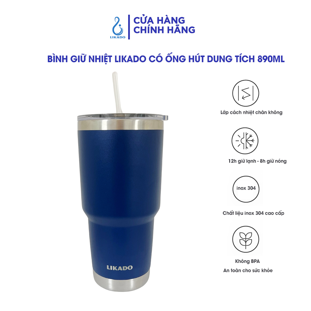 Bình giữ nhiệt Likado inox 304 có ống hút dung tích 890ml