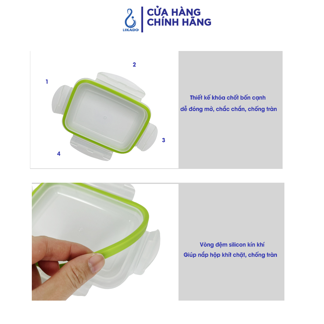 Hộp thực phẩm chữ nhật Likado inox 304 dung tích 350ml, 550ML, 850ml, 2800ml