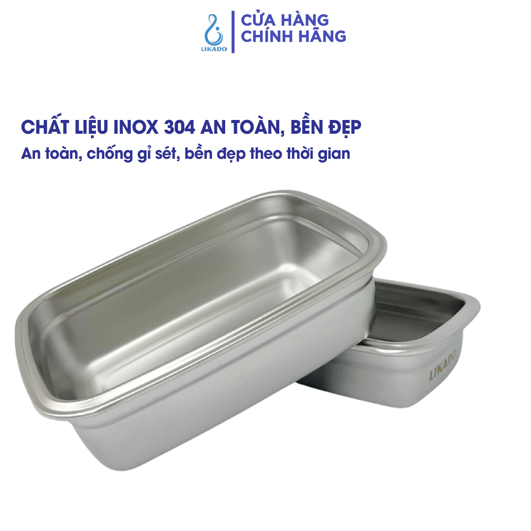 Hộp thực phẩm vuông Likado inox 304 dung tích 600ml, 1200ml, 2400ml