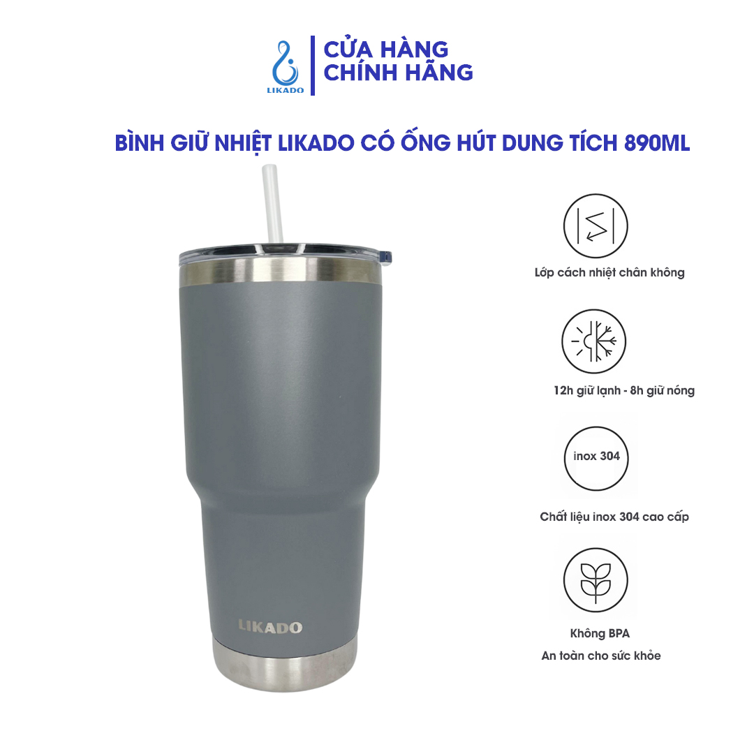 Bình giữ nhiệt Likado inox 304 có ống hút dung tích 890ml