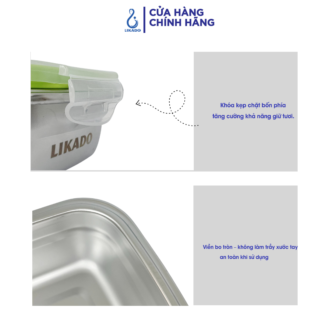 Hộp thực phẩm chữ nhật Likado inox 304 dung tích 350ml, 550ML, 850ml, 2800ml