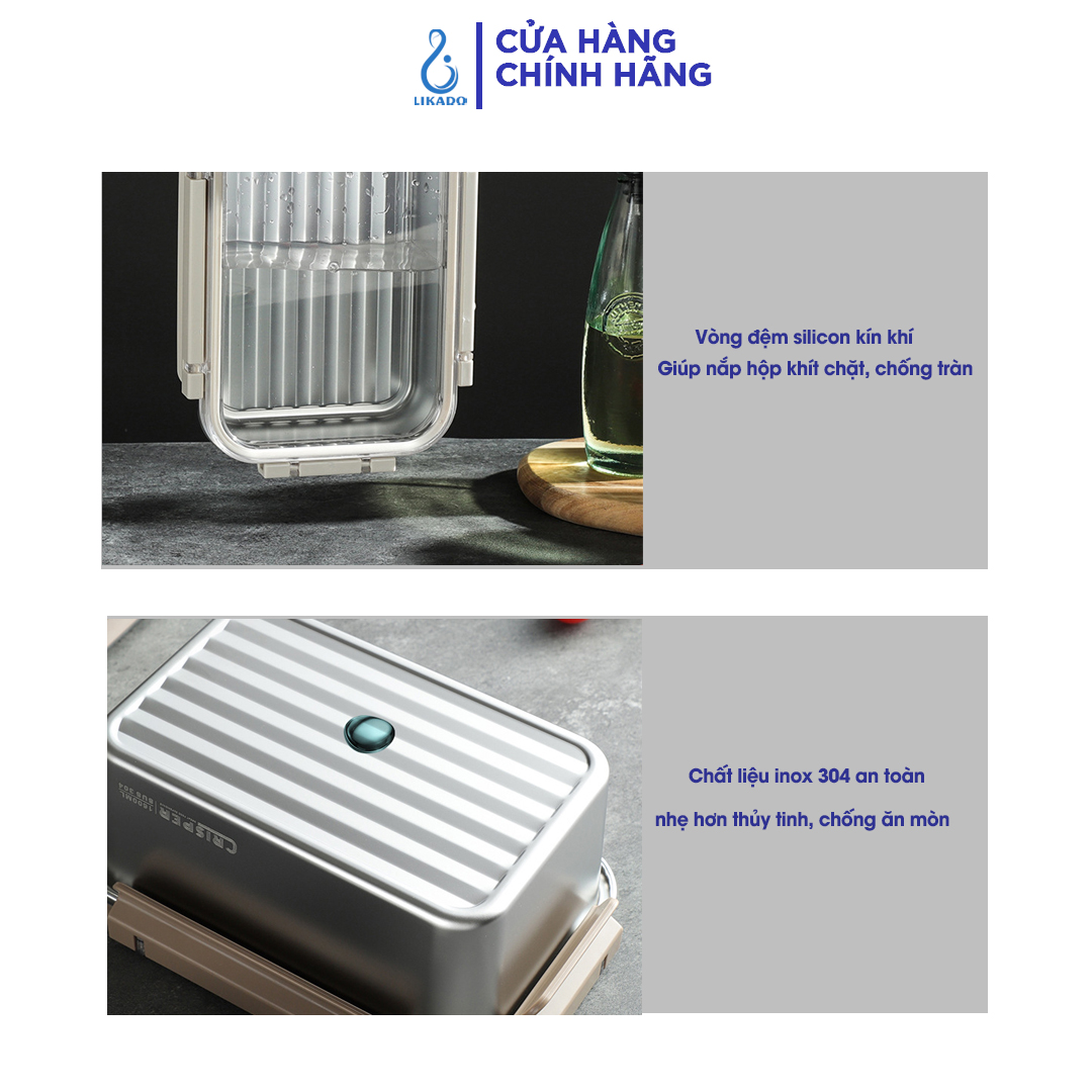Hộp thực phẩm Likado inox 304 nắp gài trong suốt dung tích 420ml, 1000ml, 1600ml