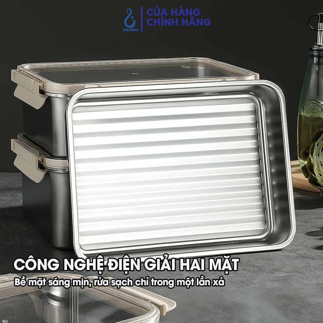 Hộp thực phẩm Likado inox 304 nắp gài trong suốt dung tích 420ml, 1000ml, 1600ml