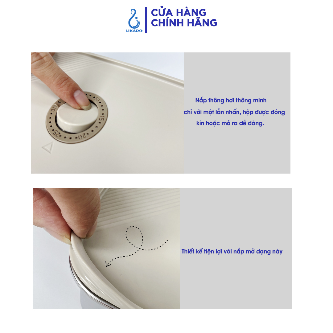 Hộp thực phẩm trữ đông Likado inox 304 nắp thông hơi dung tích 300ml, 500ml, 1100ml, 2400ml