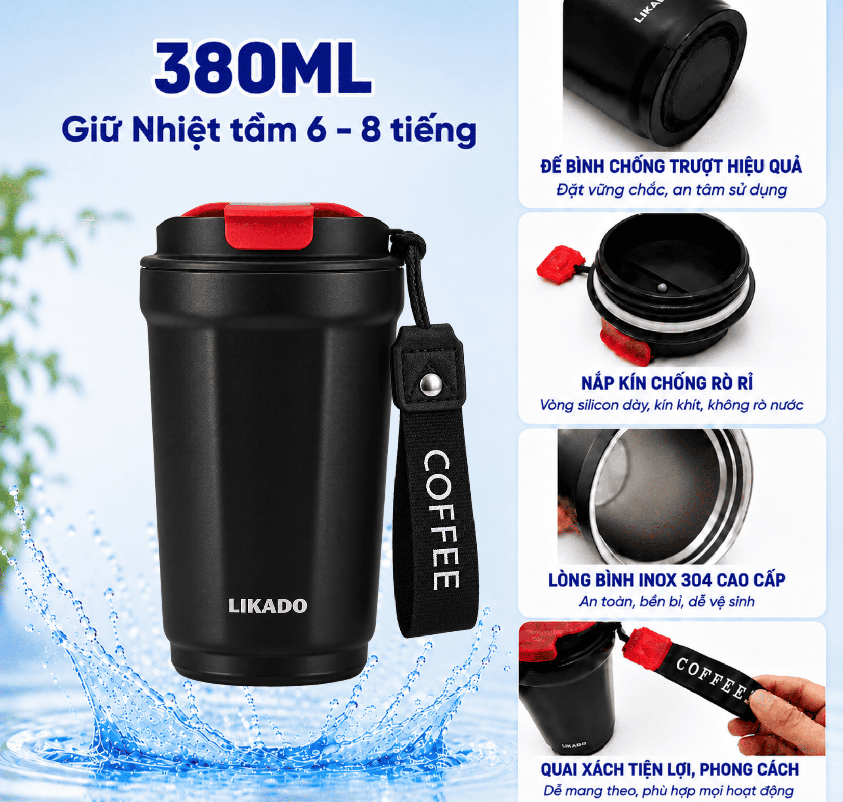 Cốc Giữ Nhiệt Likado thép không rỉ 304 dung tích 380ml/600ml
