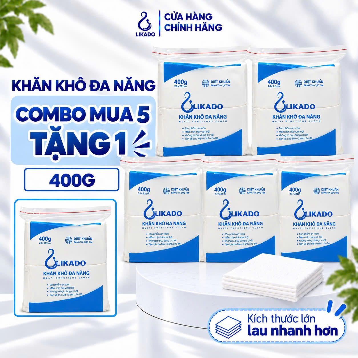 Combo 5 tặng 1 khăn vải đa năng Likado 400g kích thước 20x22cm
