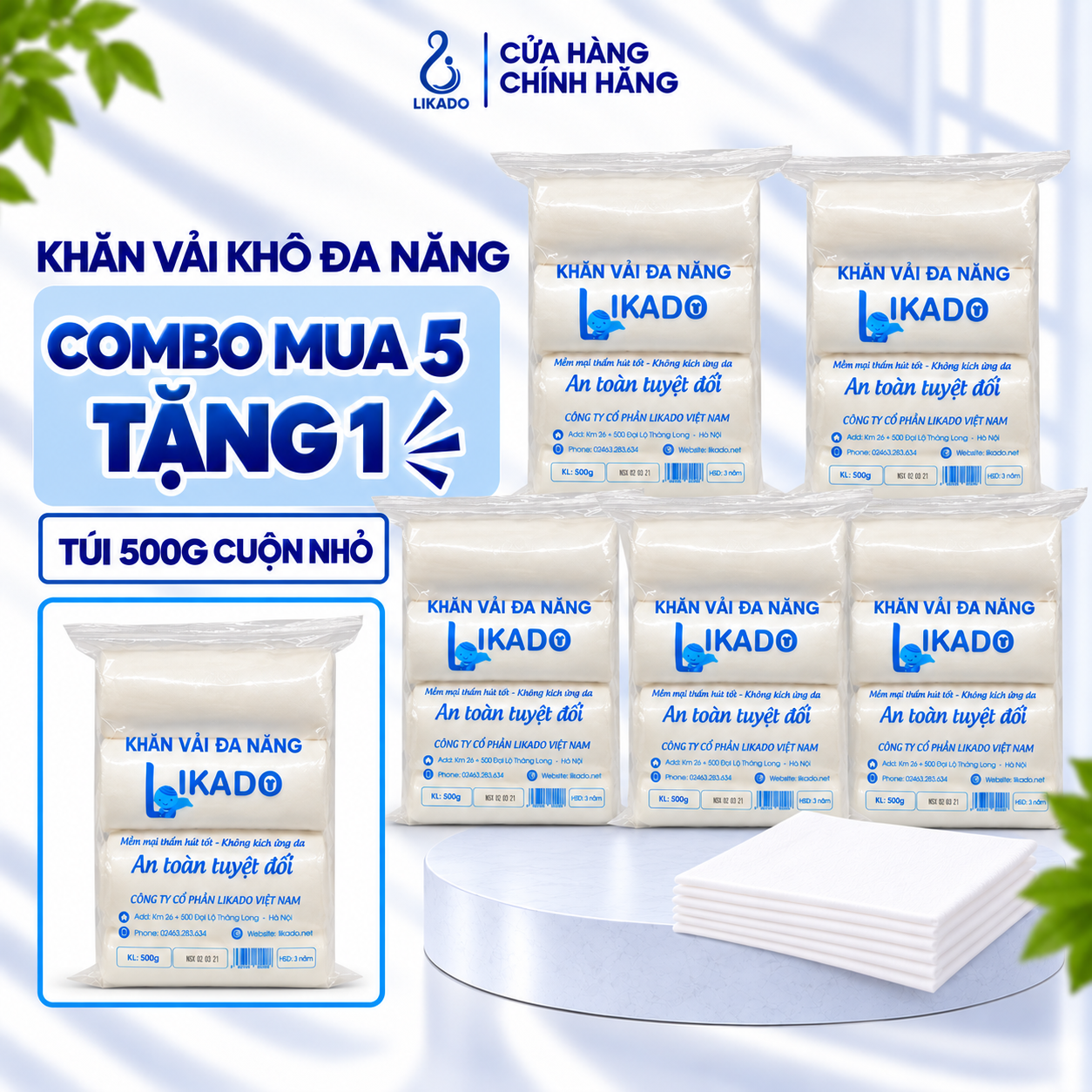 Combo 5 tặng 1 khăn vải đa năng Likado dạng cuộn nhỏ
