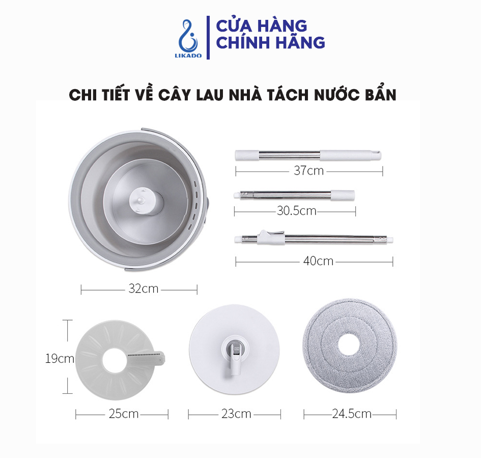 Cây lau nhà thông minh tách nước bẩn Likado LKD 817 Thùng tròn