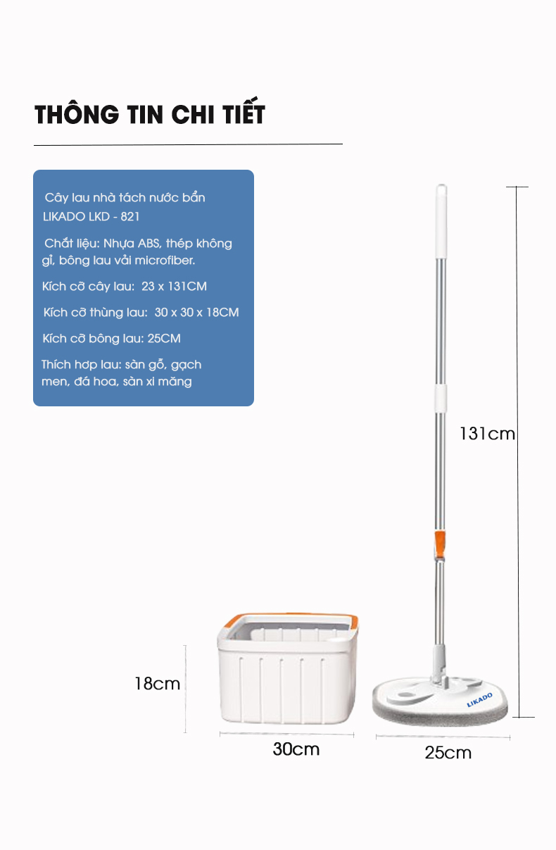 Cây lau nhà thông minh tách nước bẩn thông minh LKD -821