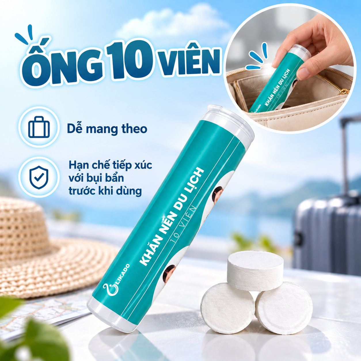 Khăn nén du lịch likado dạng ống 10 viên