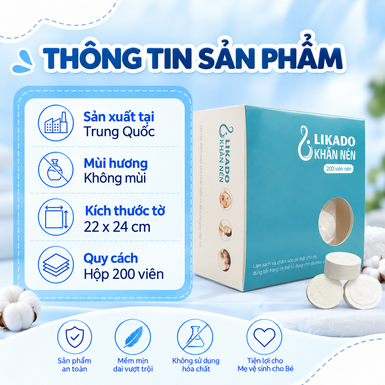 Khăn nén likado hộp 200 viên