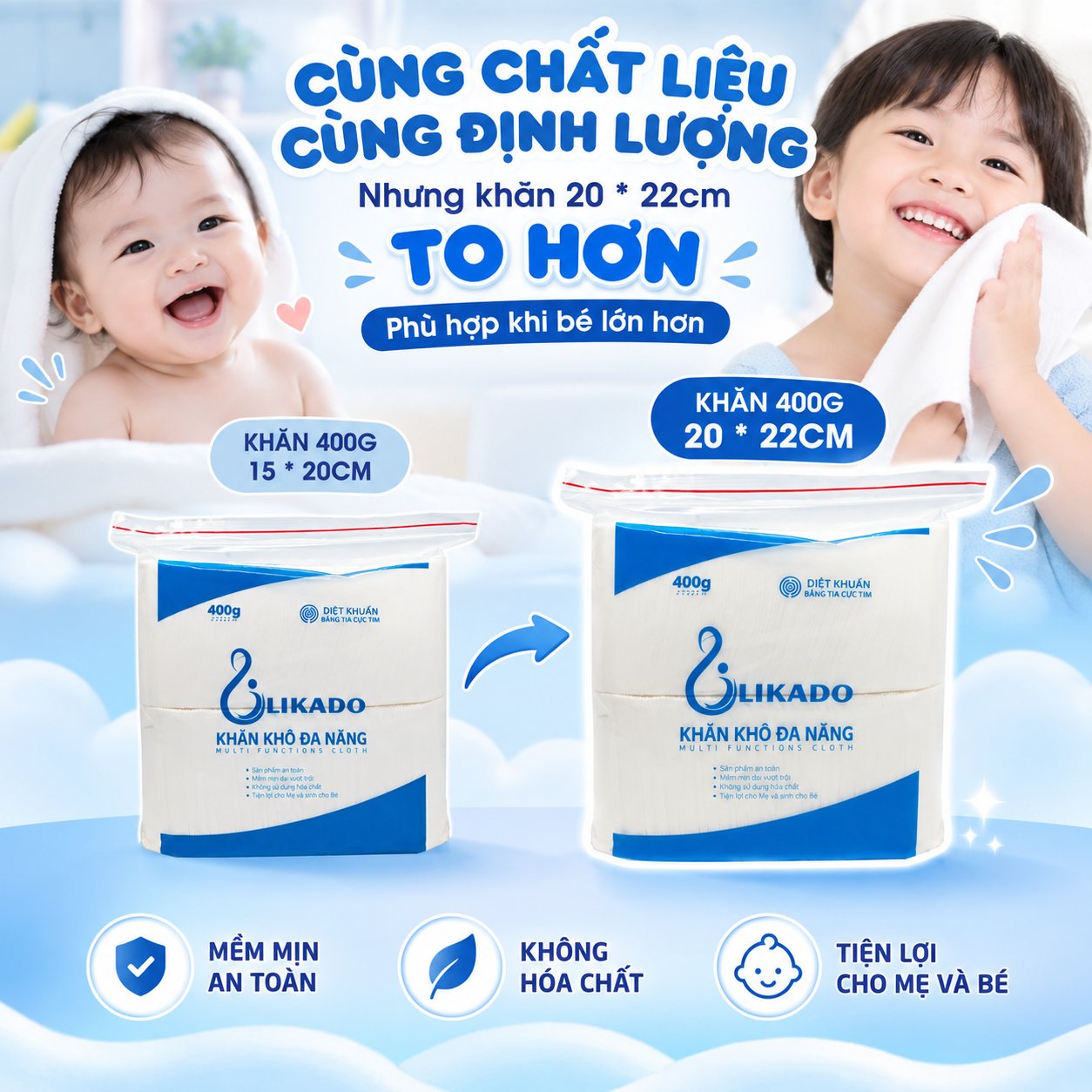 Combo 5 tặng 1 khăn vải đa năng Likado 400g kích thước 20x22cm