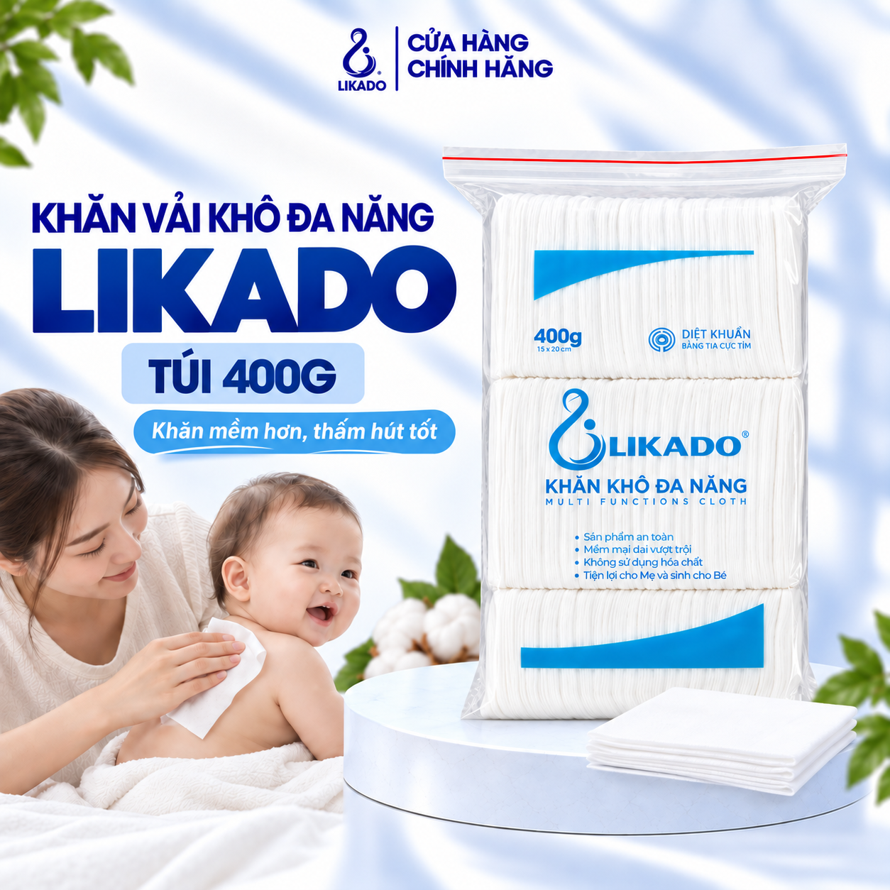 Khăn khô đa năng Likado 400gr kích thước 15x20cm