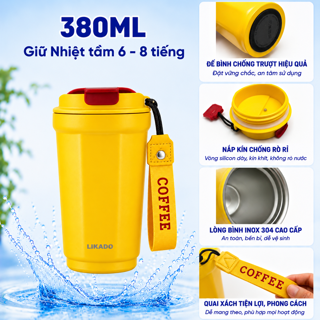 Cốc Giữ Nhiệt Likado thép không rỉ 304 dung tích 380ml/600ml