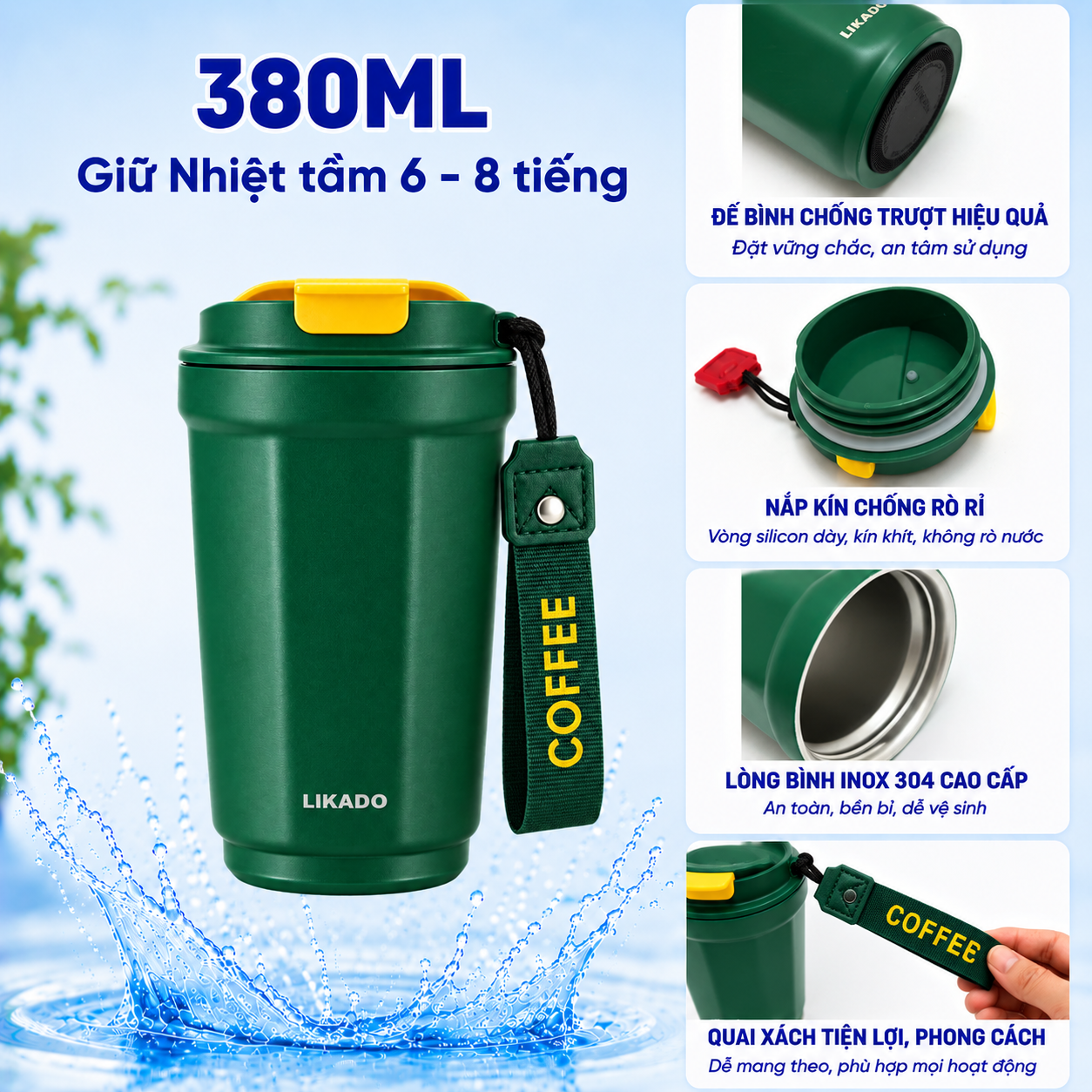 Cốc Giữ Nhiệt Likado thép không rỉ 304 dung tích 380ml/600ml