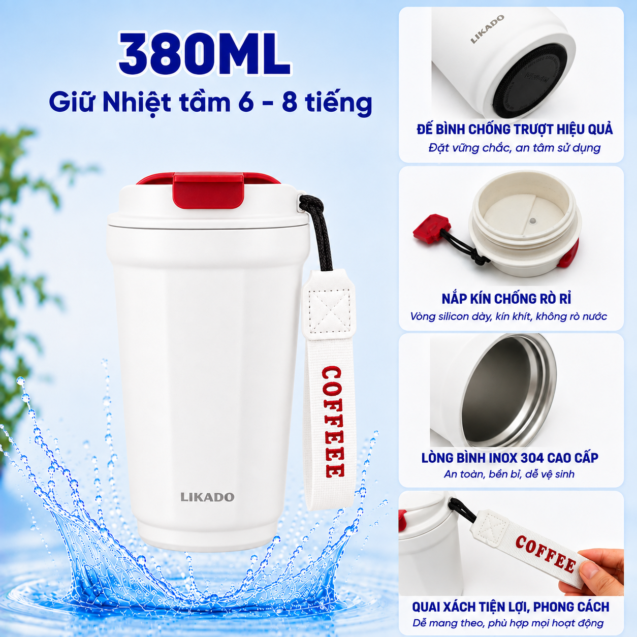 Cốc Giữ Nhiệt Likado thép không rỉ 304 dung tích 380ml/600ml