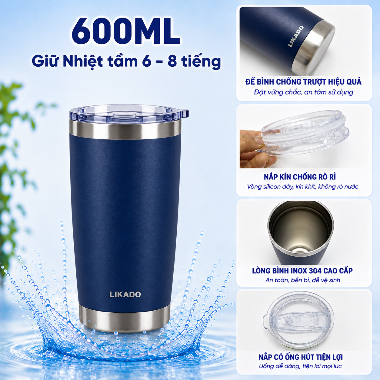 Cốc Giữ Nhiệt Likado thép không rỉ 304 dung tích 380ml/600ml