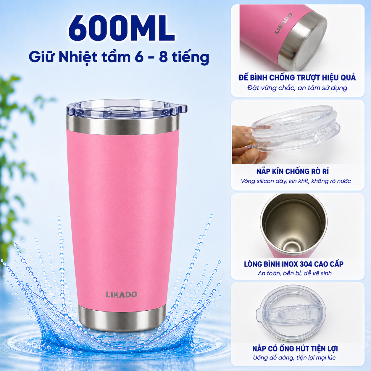 Cốc Giữ Nhiệt Likado thép không rỉ 304 dung tích 380ml/600ml