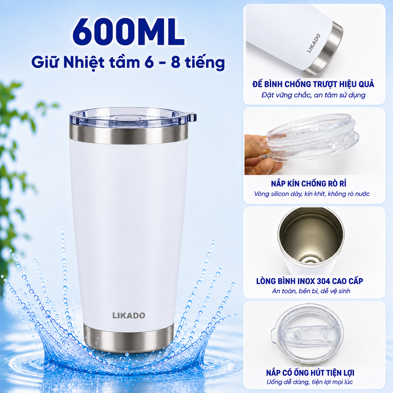 Cốc Giữ Nhiệt Likado thép không rỉ 304 dung tích 380ml/600ml