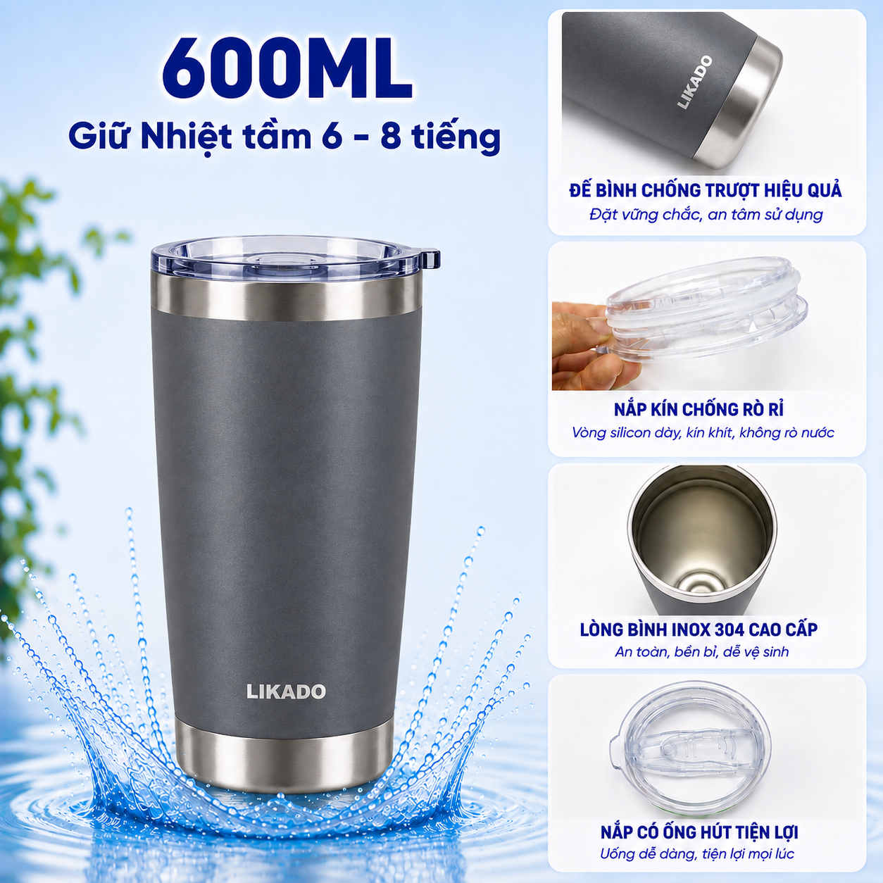 Cốc Giữ Nhiệt Likado thép không rỉ 304 dung tích 380ml/600ml