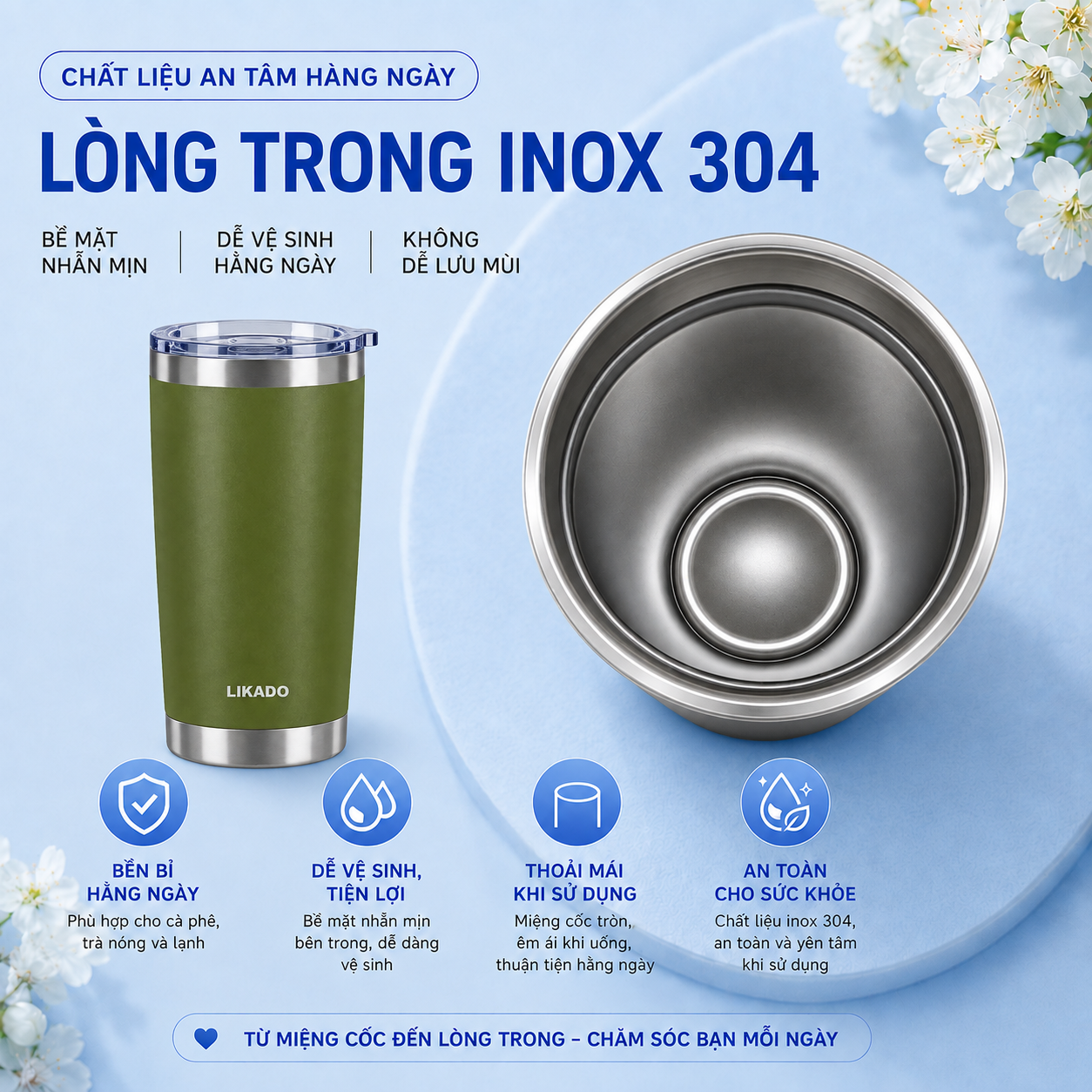 Cốc Giữ Nhiệt Likado thép không rỉ 304 dung tích 380ml/600ml
