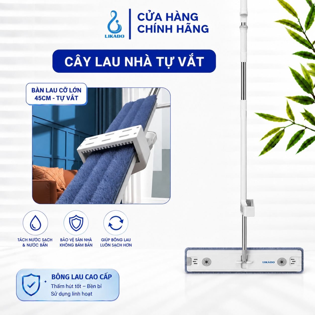 Cây lau nhà tự vắt thông minh Likado bản to 45cm LKD-45