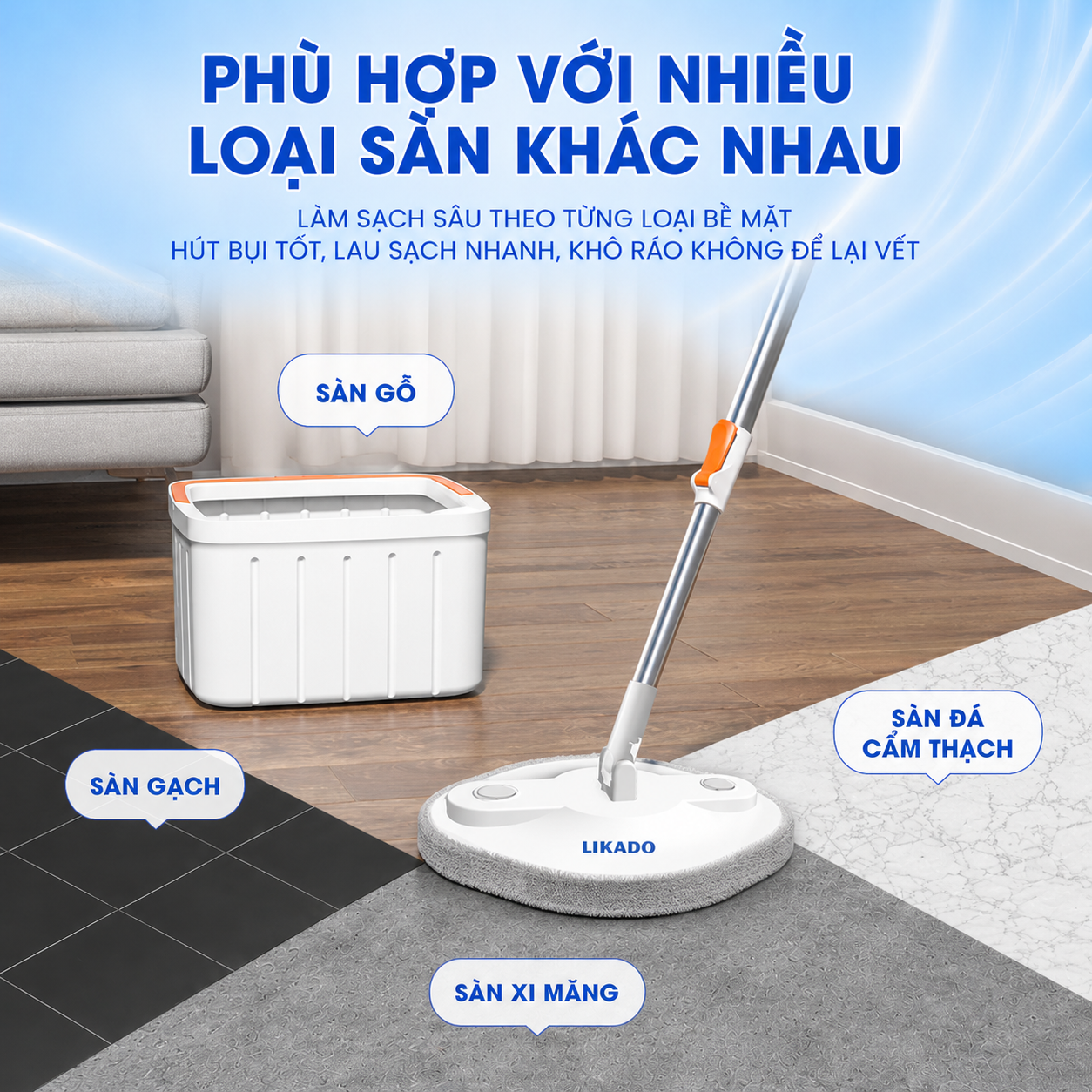 Cây lau nhà thông minh tách nước bẩn thông minh LKD -821