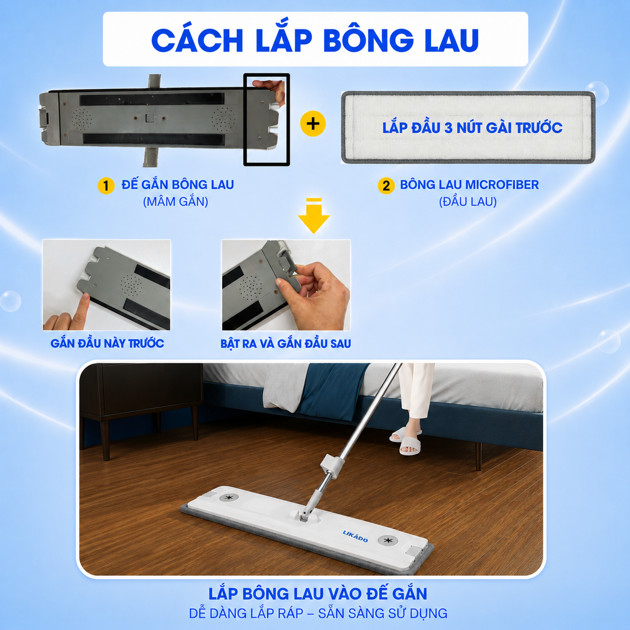 Cây lau nhà tự vắt thông minh Likado bản to 45cm LKD-45