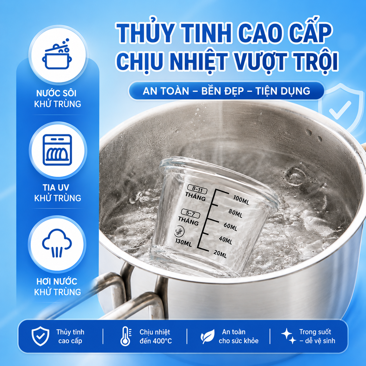 Hộp thủy tinh Likado trữ đồ ăn dặm cho bé có vạch chia, nắp silicone an toàn