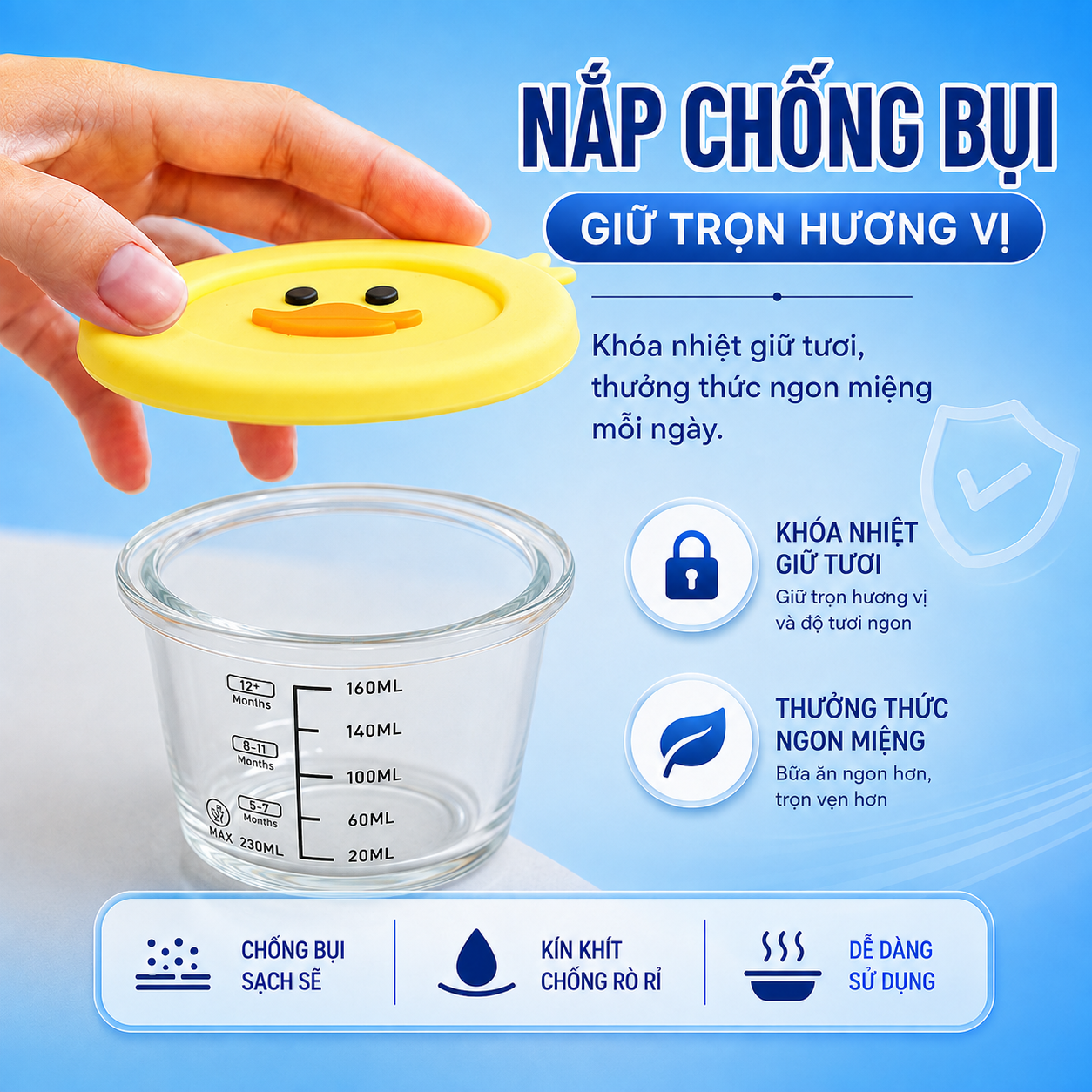 Hộp thủy tinh Likado trữ đồ ăn dặm cho bé có vạch chia, nắp silicone an toàn