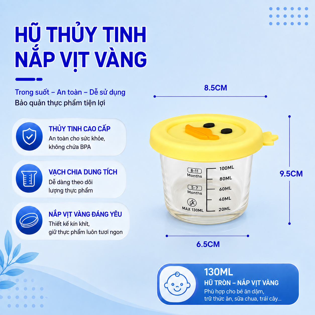 Hộp thủy tinh Likado trữ đồ ăn dặm cho bé có vạch chia, nắp silicone an toàn