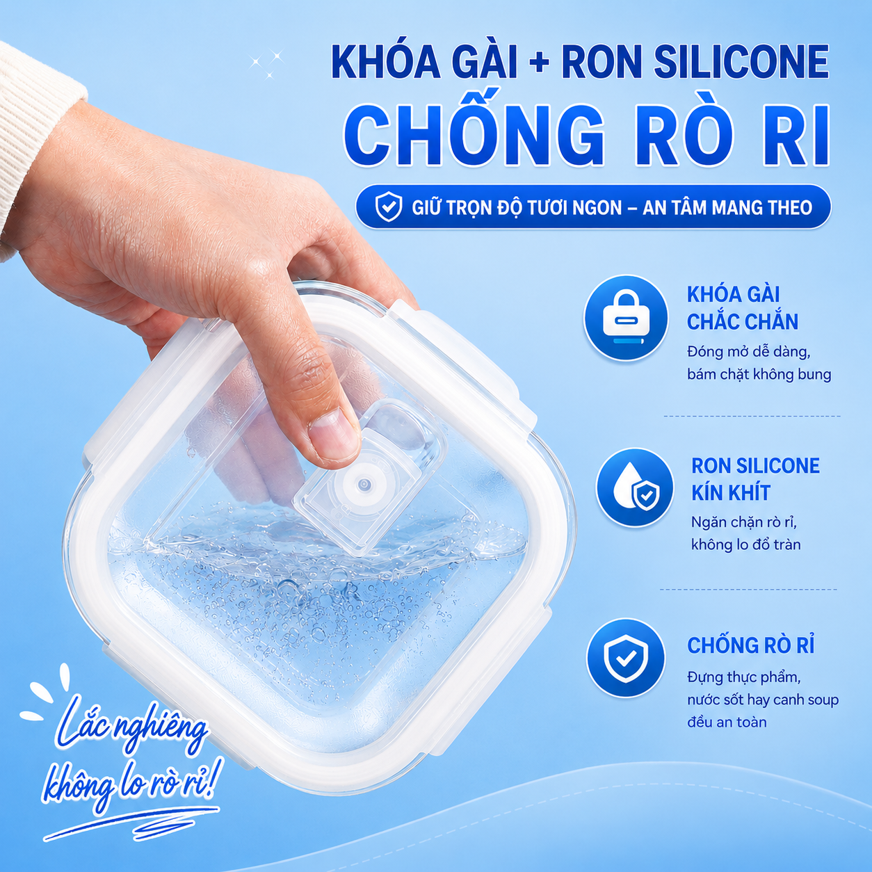 Hộp thủy tinh vuông Likado chịu nhiệt, nắp đậy kín, dùng được trong lò vi sóng