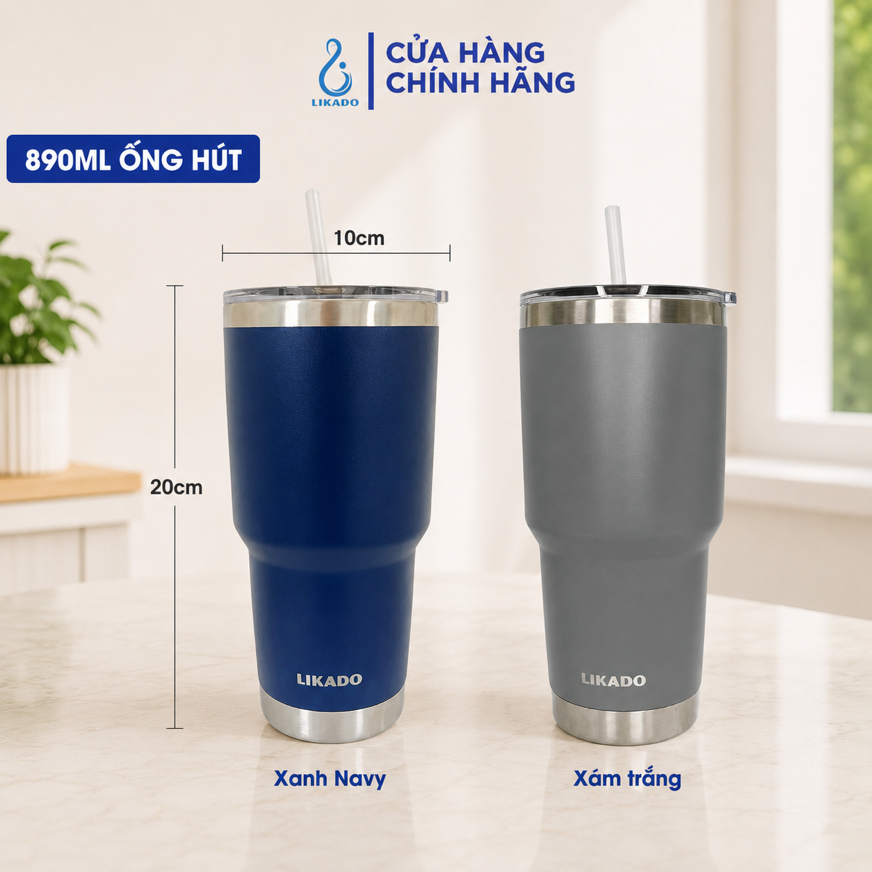 Bình giữ nhiệt Likado inox 304 có ống hút dung tích 890ml