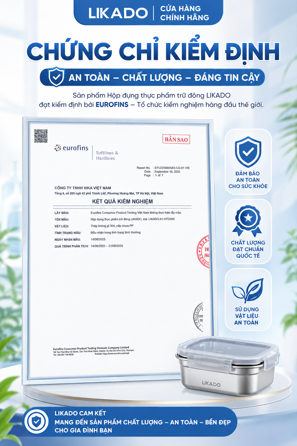 Hộp thực phẩm trữ đông Likado inox 304 nắp thông hơi dung tích 300ml, 500ml, 1100ml, 2400ml