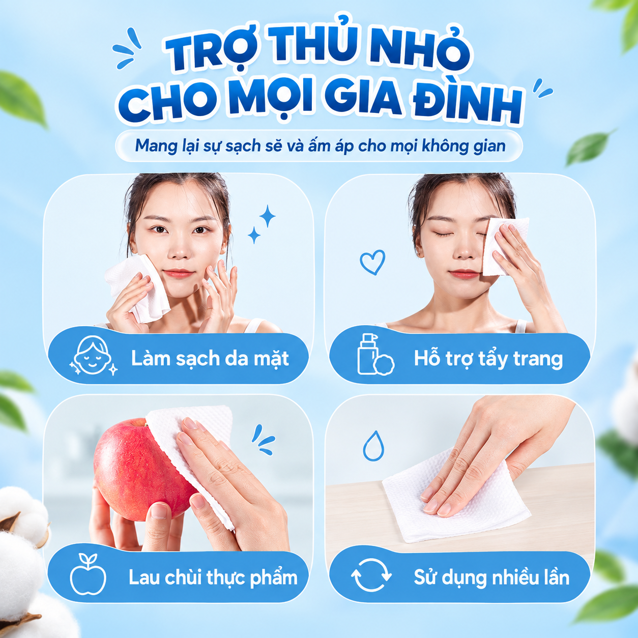 Khăn lau mặt dùng 1 lần spa (80 khăn) dạng rút LIKADO kích thước (20x20cm)(1 túi)